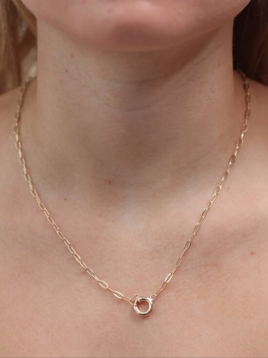 Jewelry - 14K Solid Yellow Gold Paperclip Chain Necklace with Bolt Spring Ring Clasp 16.5"